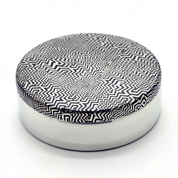 'RED ROOM' - Etched Pewter Box, 8cm diameter.