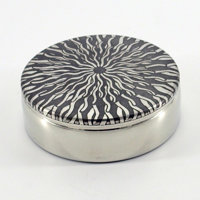 SUNFISH Etched Pewter Box 8cm Diameter