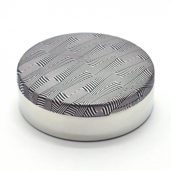 'ZEDIA' - Etched Pewter Box, 8cm diameter.